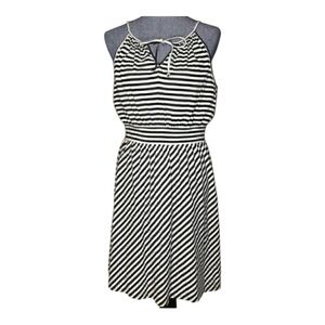 Elle b&w striped black and white midi dress size M cute tie bow keyhole